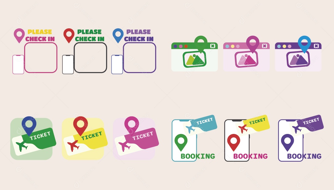 Conjunto de Ícones de Checkin Ilustração Vetor EPS