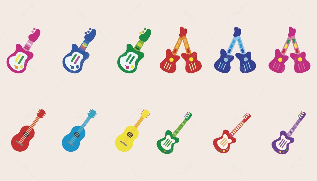 Conjunto de Ícones de Guitarra Ilustração Vetor EPS