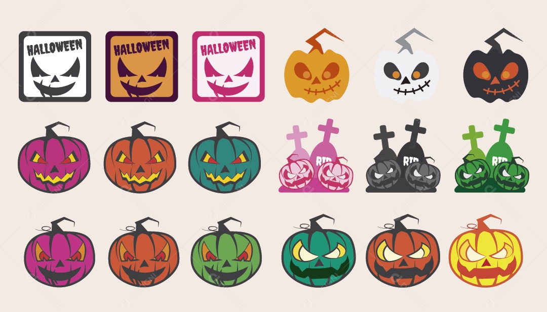Conjunto de Ícones do Halloween Ilustração Vetor EPS
