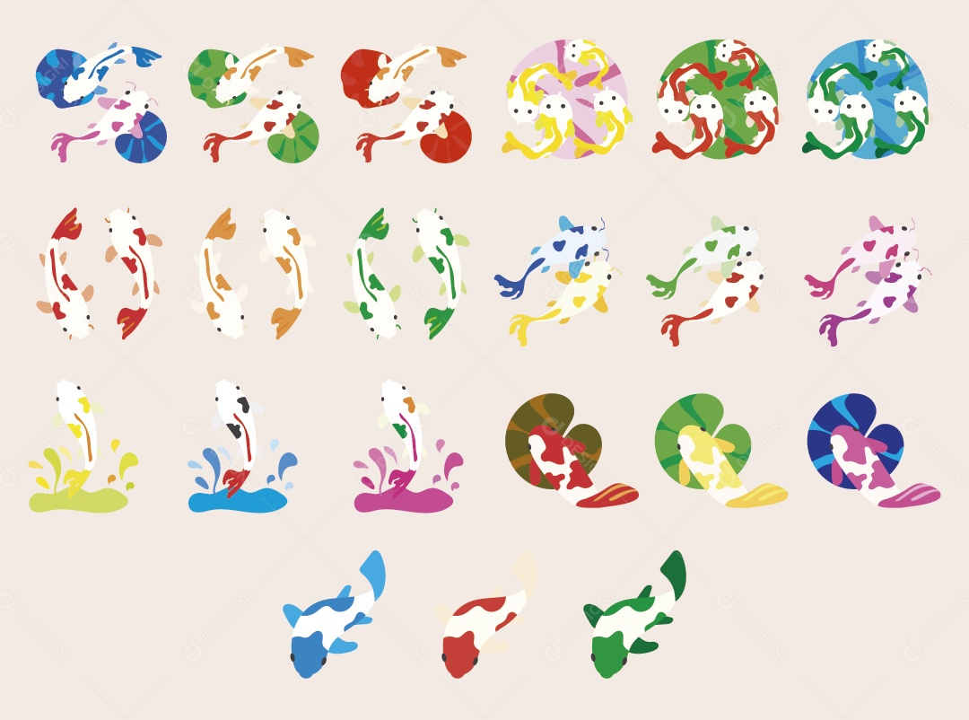 Conjunto de Ícones de Peixe Ilustração Vetor EPS