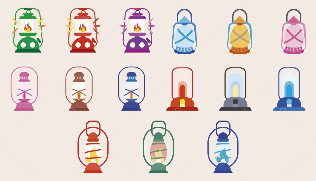 Conjunto de Ícones de Lanterna de Acampamento Ilustração Vetor EPS