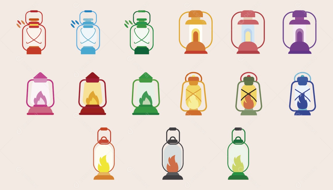 Conjunto de Ícones de Lanterna de Acampamento Ilustração Vetor EPS