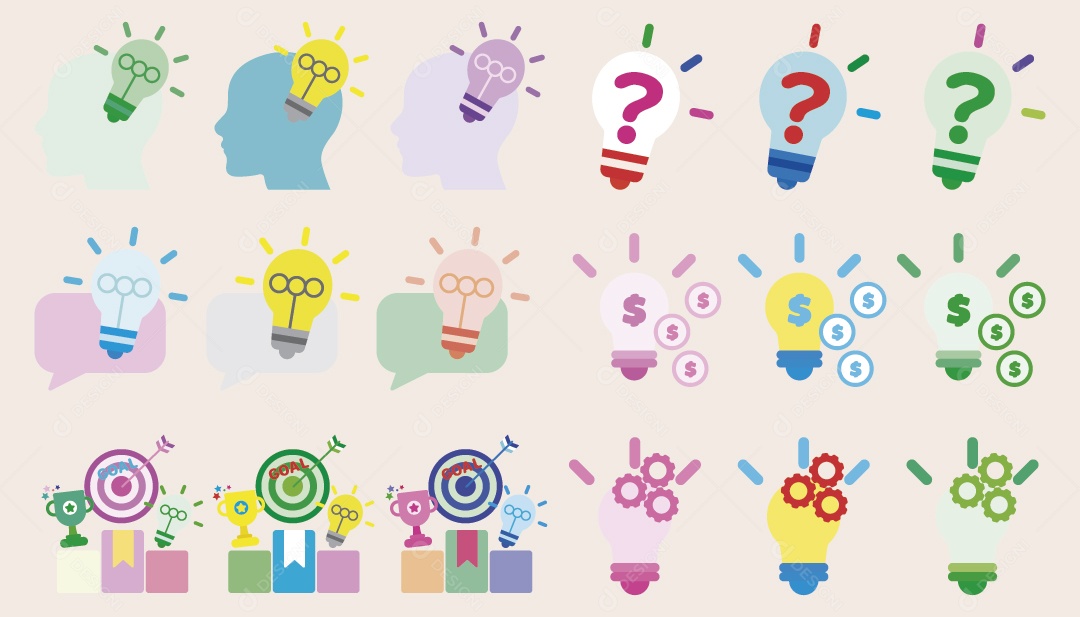 Conjunto de Ícones de Ideias Ilustração Vetor EPS