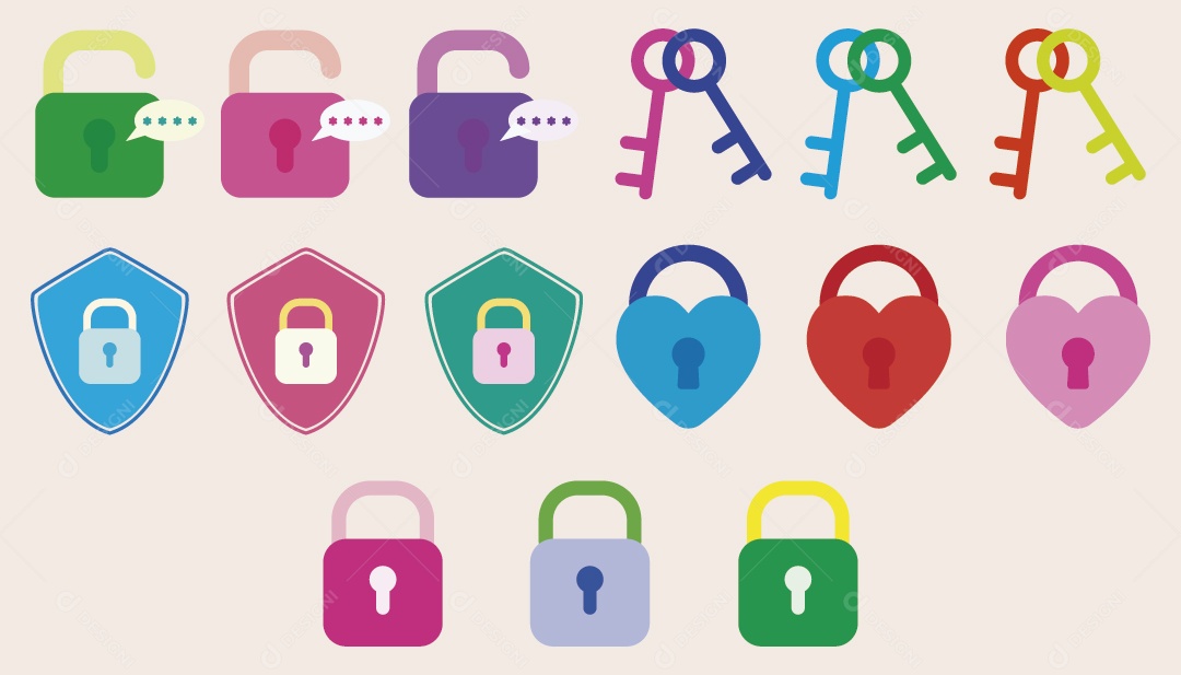 Conjunto de Ícones de Cadeado Ilustração Vetor EPS