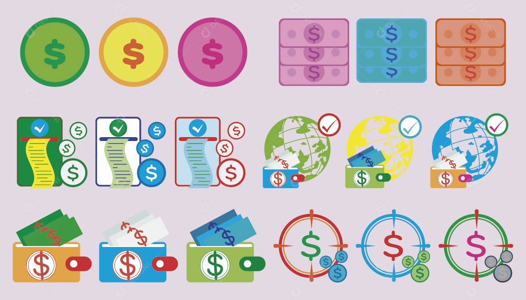 Conjunto de Ícones de Transações Financeiras Ilustração Vetor EPS