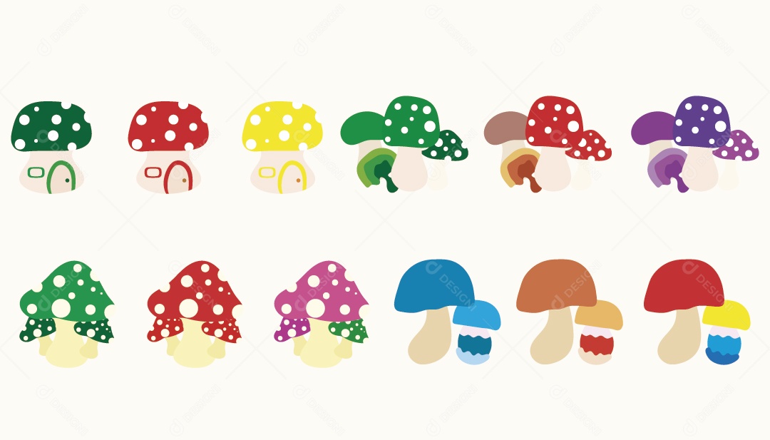 Conjunto de Ícones de Cogumelo Ilustração Vetor EPS