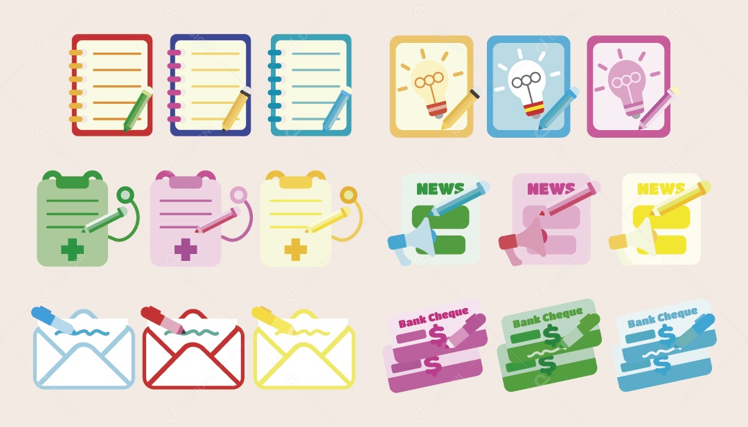 Conjunto de Ícones de Anotações Ilustração Vetor EPS