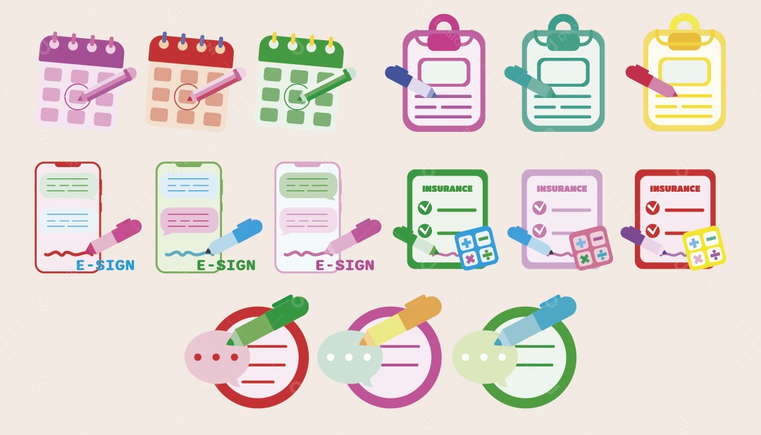 Conjunto de Ícones de Anotações Ilustração Vetor EPS