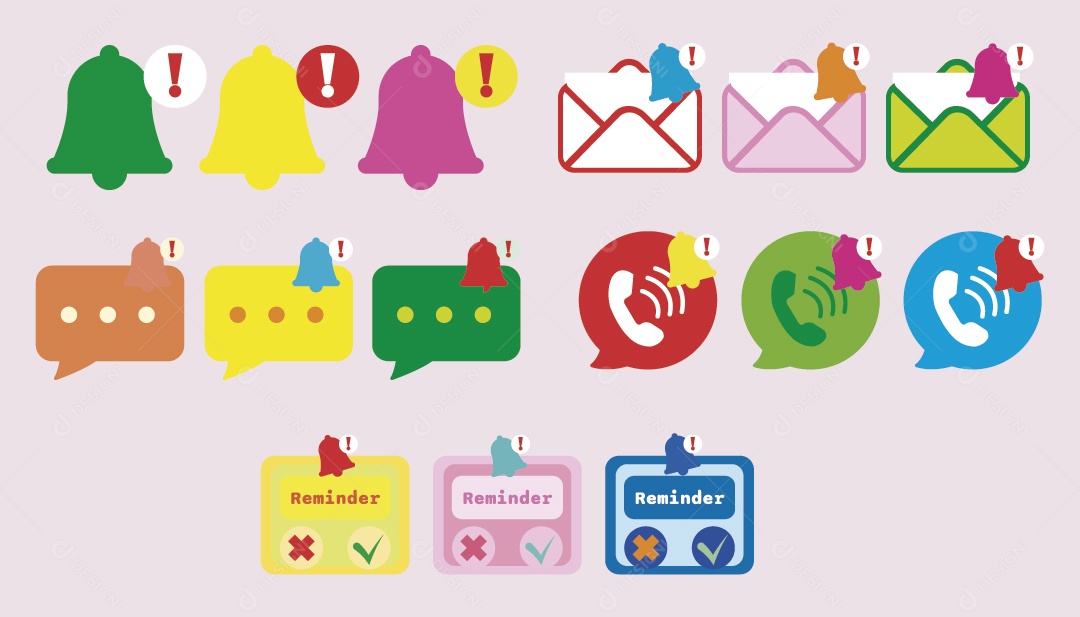 Conjunto de Ícones de Notificações Ilustração Vetor EPS