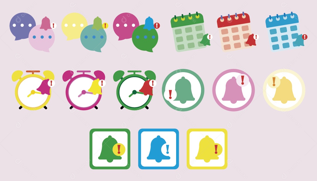 Conjunto de Ícones de Notificações Ilustração Vetor EPS