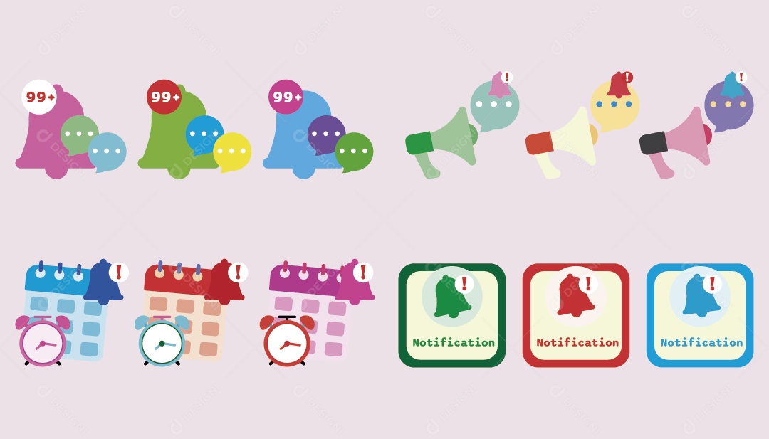 Conjunto de Ícones de Notificações Ilustração Vetor EPS