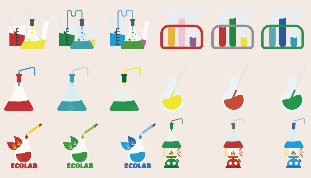 Conjunto de Ícones de Frasco de Laboratório Ilustração Vetor EPS