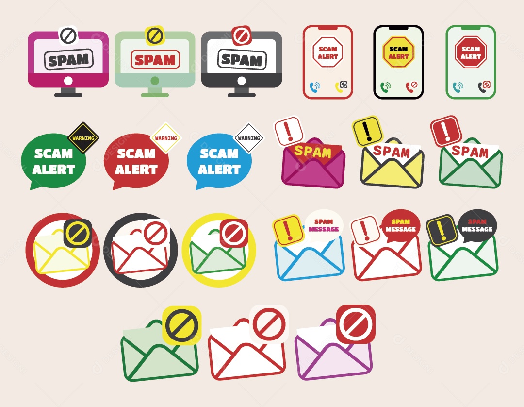 Conjunto de Ícones de Alerta Ilustração Vetor EPS