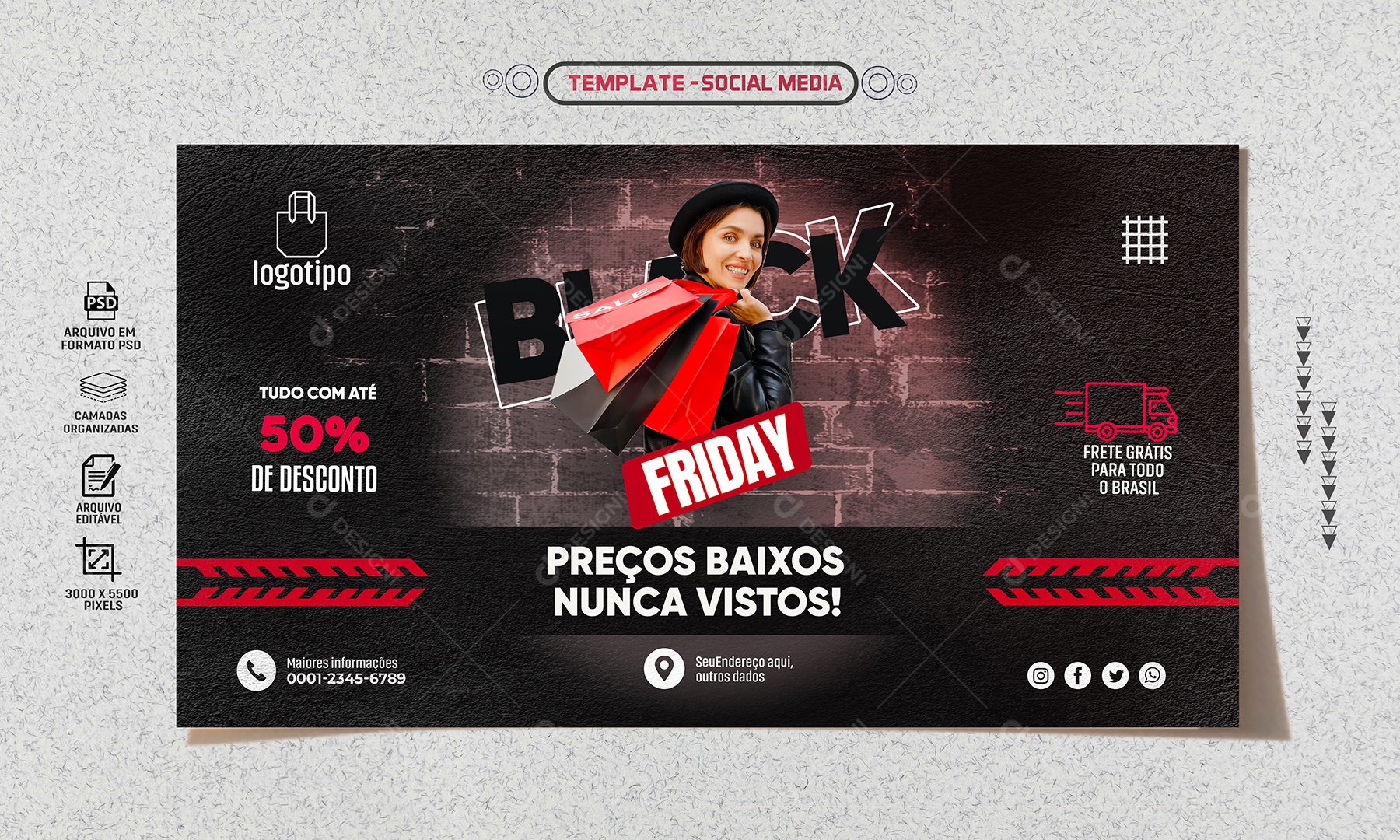 Banner Preços Baixos Nunca Vistos Black Friday Social Media PSD Editável