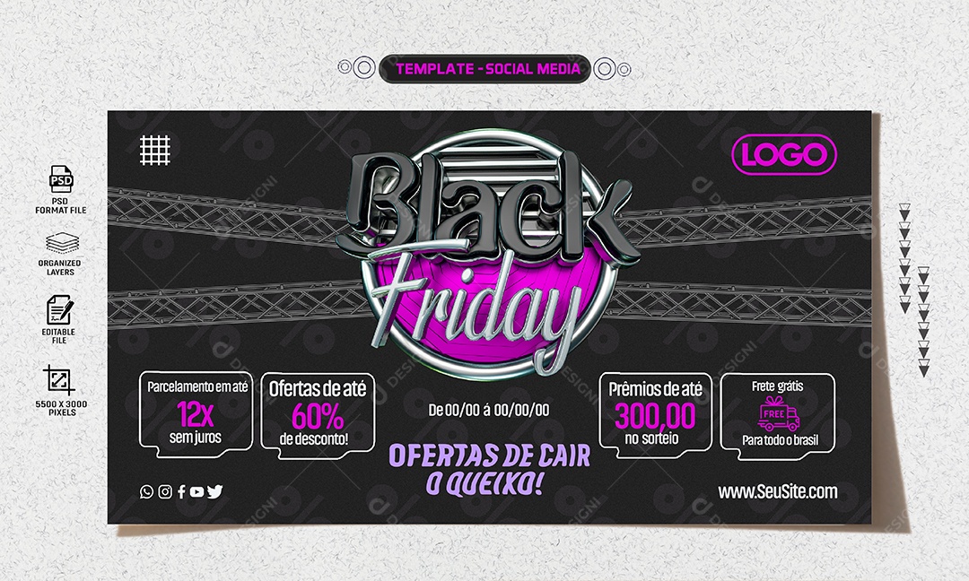 Banner Ofertas De Cair o Queixo Black Friday Social Media PSD Editável