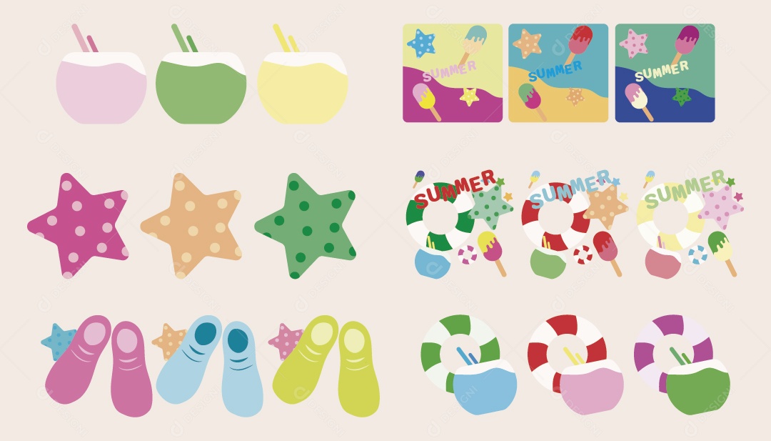 Conjunto de Ícones de Verão Ilustração Vetor EPS