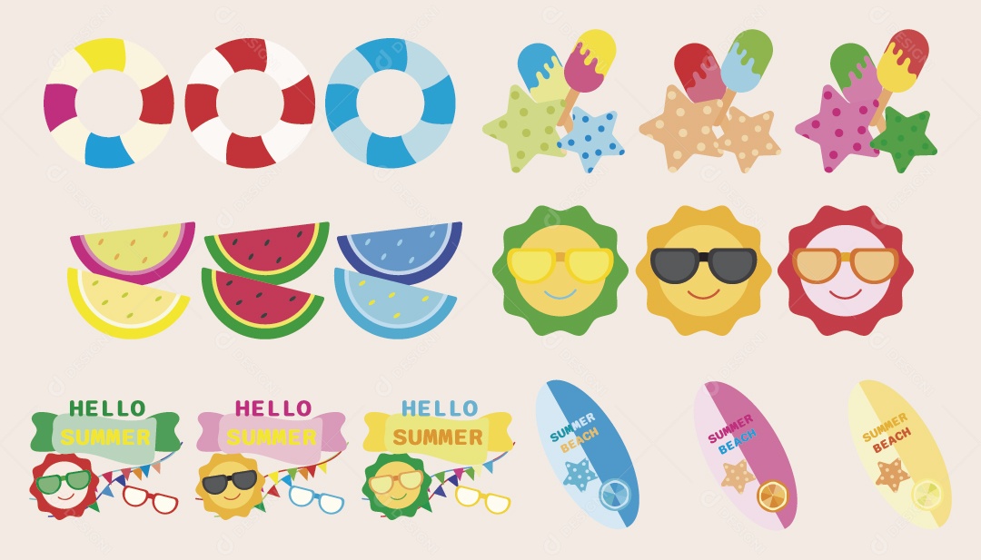 Conjunto de Ícones de Verão Ilustração Vetor EPS