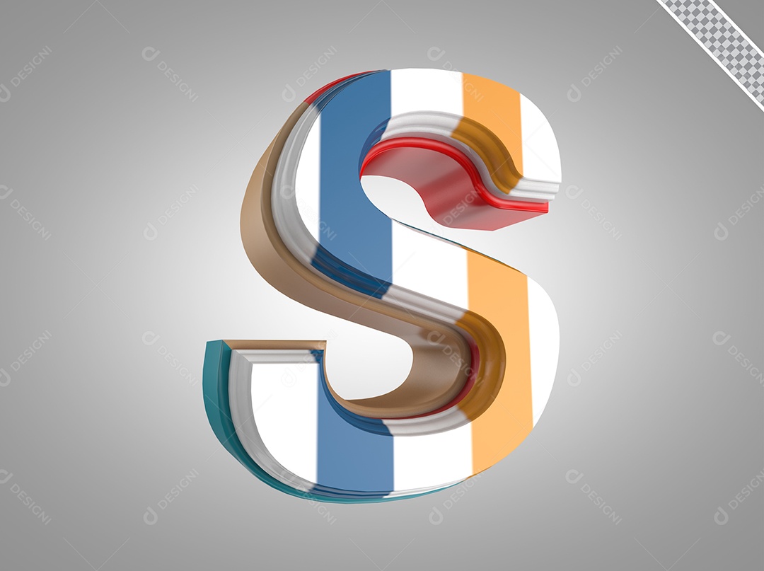Letra S Maiúsculo Elemento 3D Colorido para Composição PSD