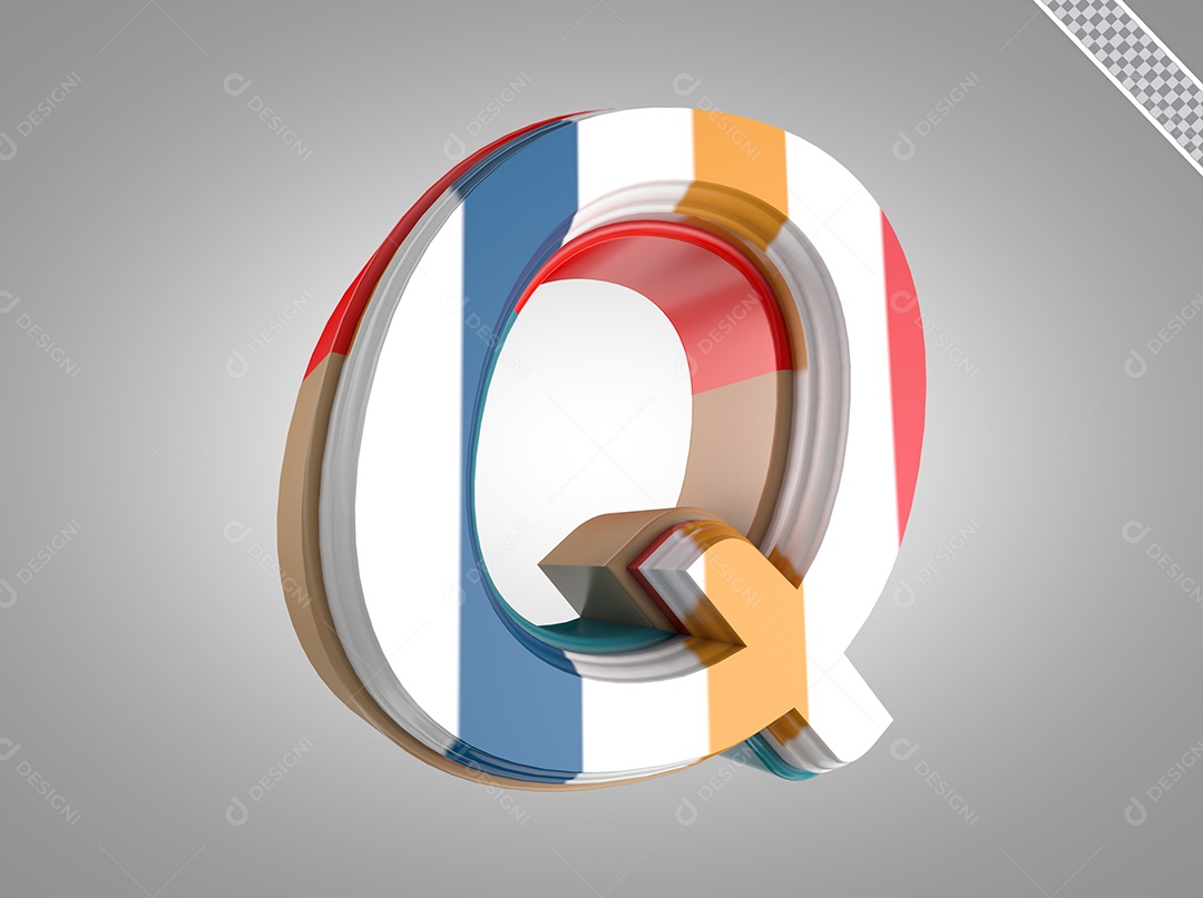 Letra Q Maiúsculo Colorido Elemento 3D para Composição PSD