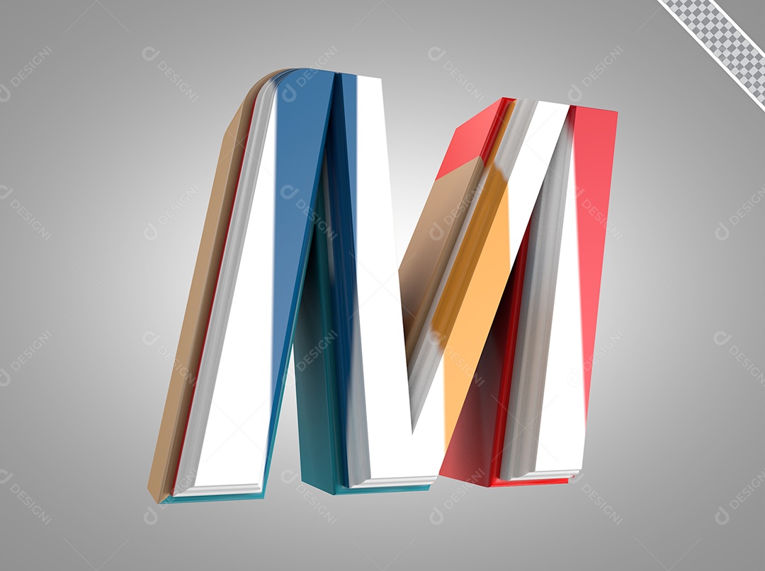 Letra M Maiúsculo Elemento 3D Colorido para Composição PSD