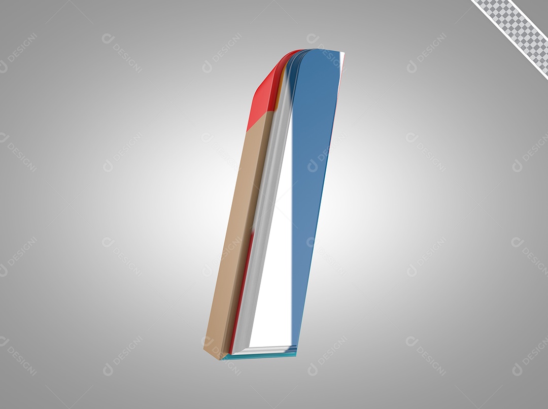 Letra I Maiúsculo Elemento 3D Colorido para Composição PSD