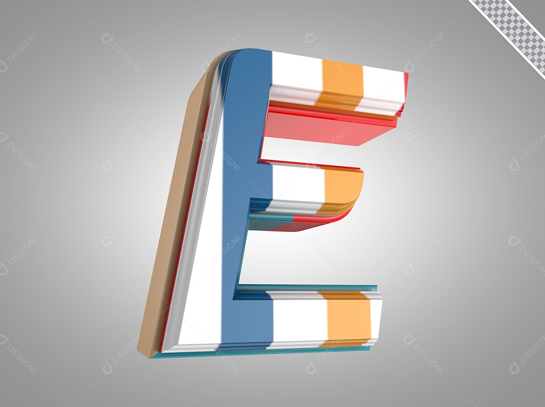 Letra E Maiúsculo Elemento 3D Colorido para Composição PSD