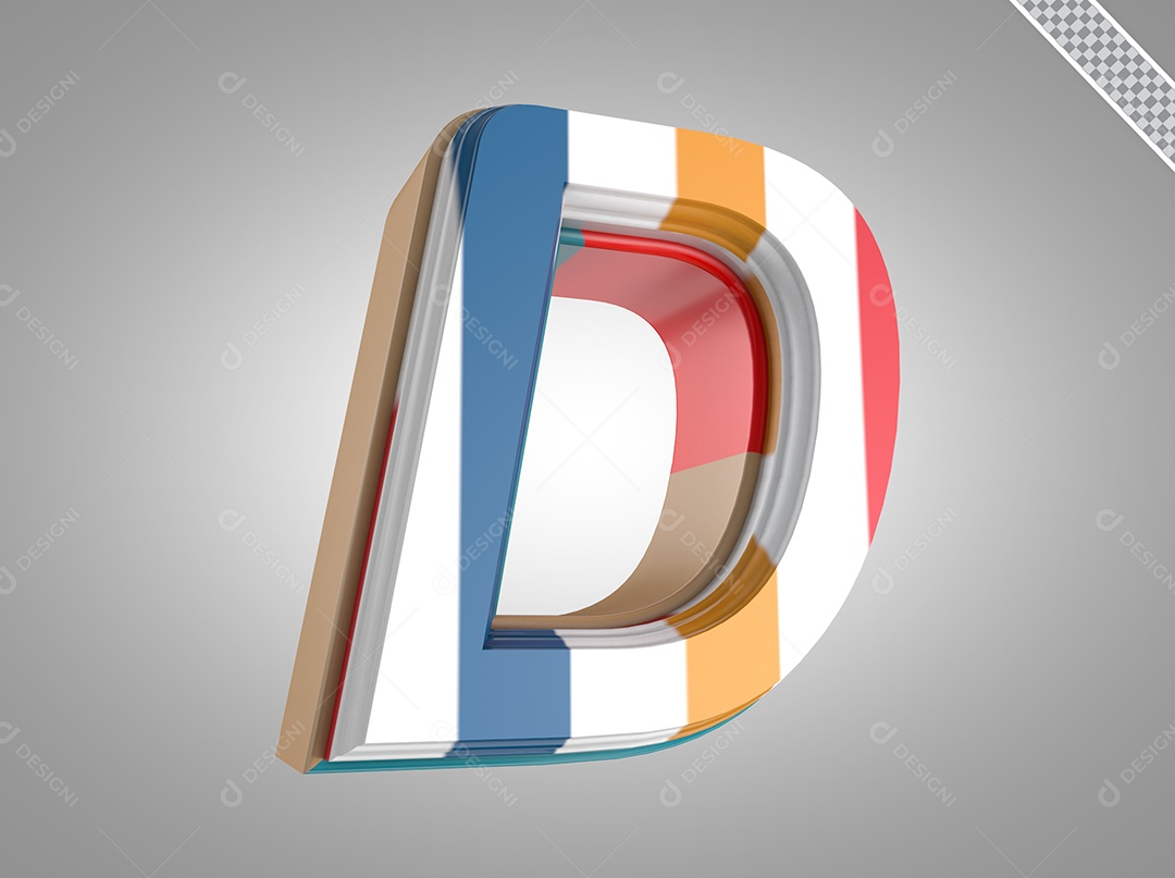 Letra D Maiúsculo Elemento 3D Colorido para Composição PSD
