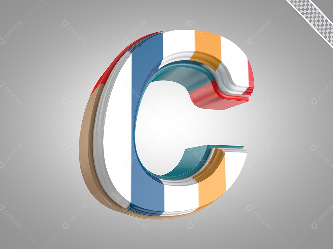 Letra C Maiúsculo Elemento 3D Colorido para Composição PSD