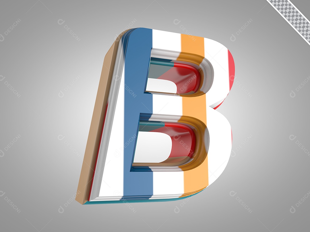 Letra B Maiúsculo Colorido Elemento 3D para Composição PSD