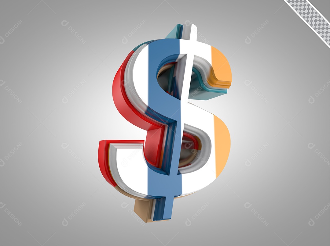 Cifrão Colorido Elemento 3D para Composição PSD