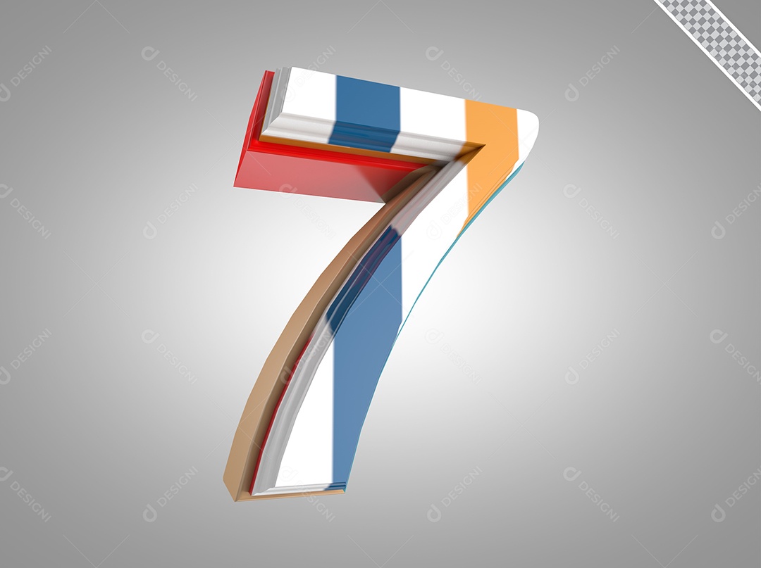 Número 7 Colorido Elemento 3D para Composição PSD