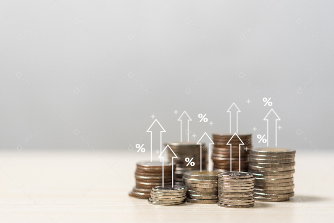 economia de investimento financeiro de pilha de moedas, inflação de crescimento econômico.