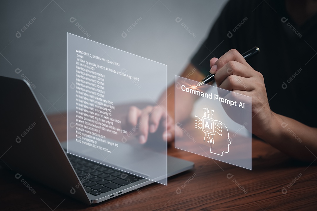 Interface de IA do prompt de comando e processamento de linguagem de aprendizado de máquina, redes neurais e visão computacional.