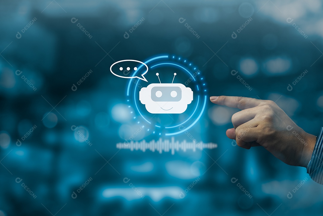 A inteligência artificial de IA e a tecnologia digital de negócios de chatbots conversacionais interagem com aplicativos