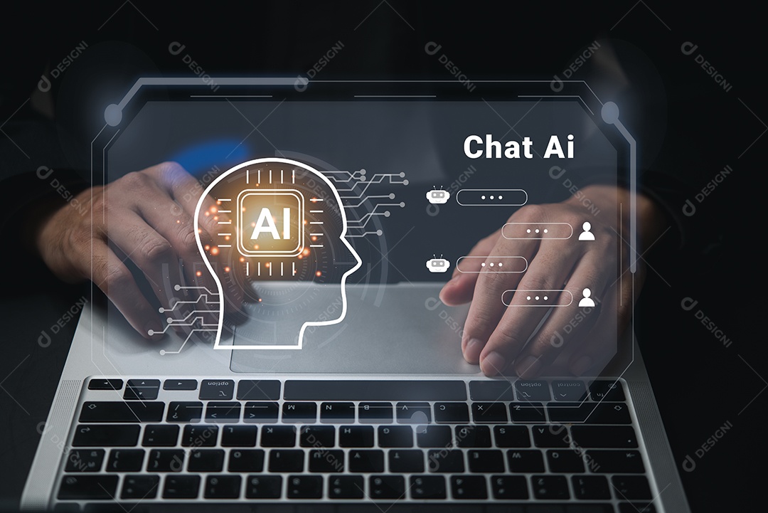 Os usuários da interface AI de bate-papo aberto podem comunicar tecnologia de inteligência artificial de chatbot ou atendimento ao cliente on-line.