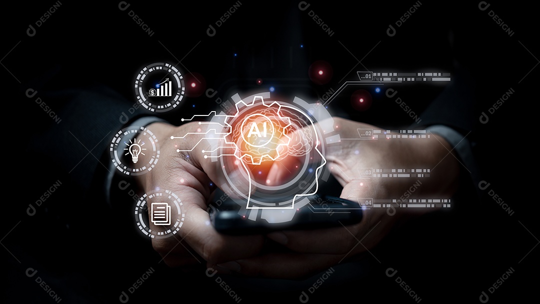 A inteligência artificial de IA e a tecnologia digital de negócios de chatbots conversacionais interagem com aplicativos, incluindo atendimento ao cliente