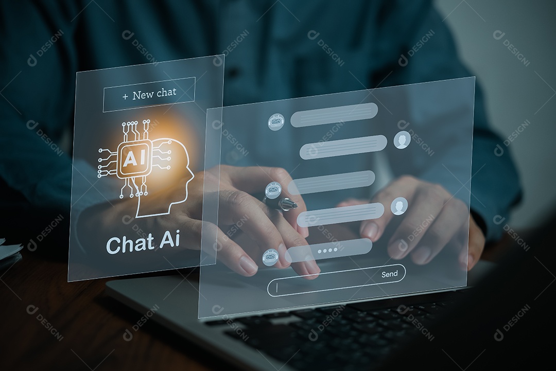 Conversa de chatbot Ai Tecnologia de Inteligência Artificial atendimento ao cliente on-line. Chatbot digital, aplicativo de robô, geração OpenAI.