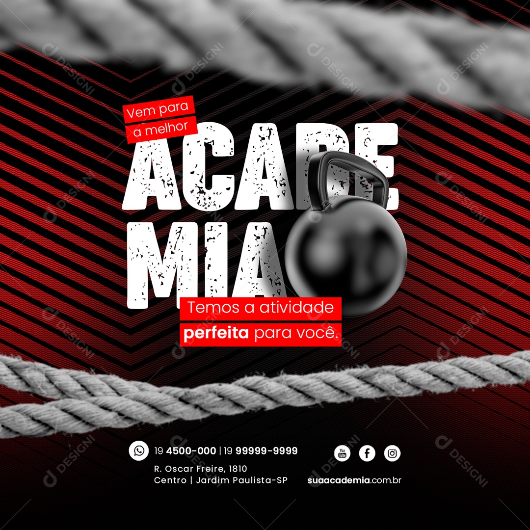 Vem para a Melhor Academia Temos a Atividade Perfeita para Você Social Media PSD Editável