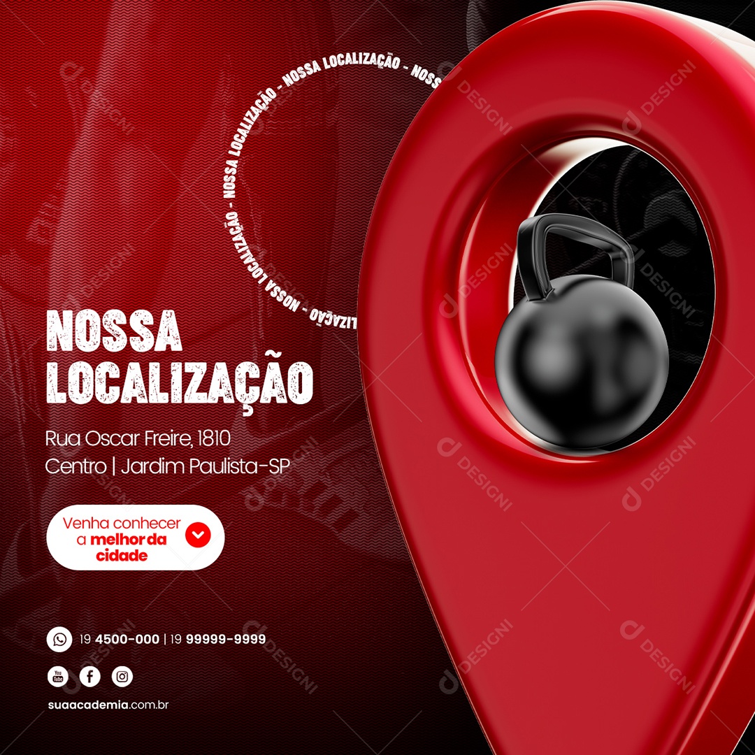 Academia Nossa Localização Venha Conhecer o Melhor da Cidade Social Media PSD Editável