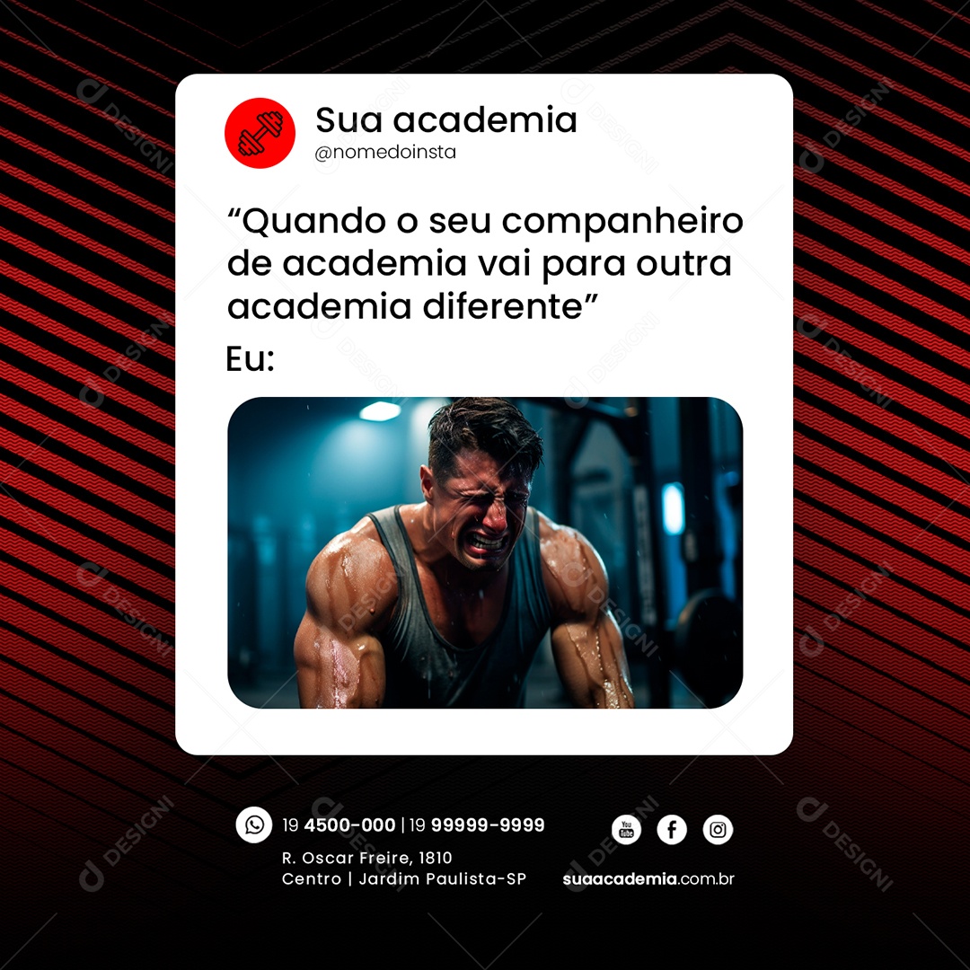 Quando o seu Companheiro de Academia vai para Outra Academia Diferente Meme Social Media PSD Editável
