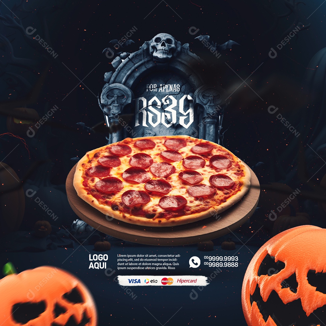 Halloween Pizzaria Pizzar De Calabresa Social Media PSD Editável