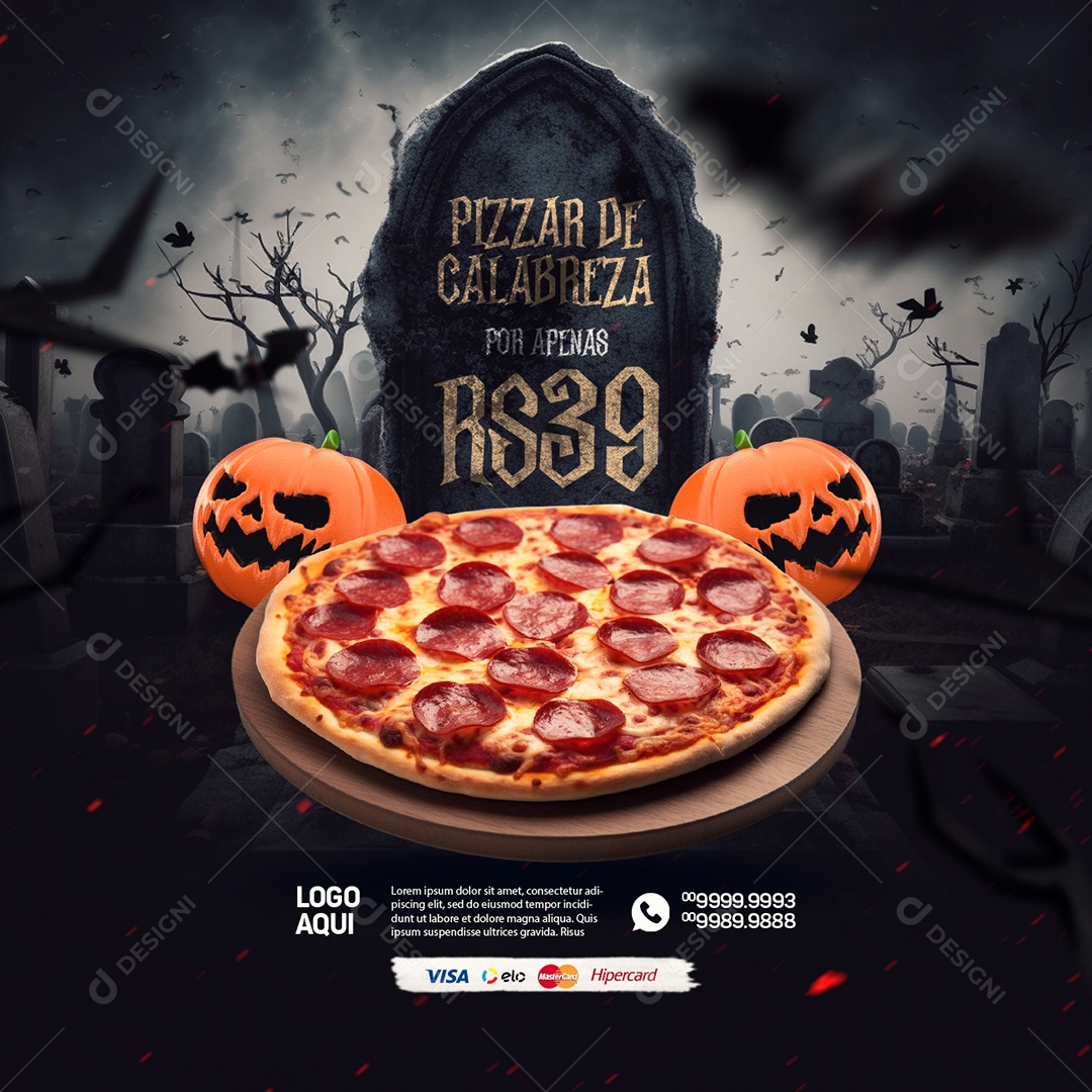 Halloween Pizzaria Pizzar De Calabreza por apenas 39 Social Media PSD Editável