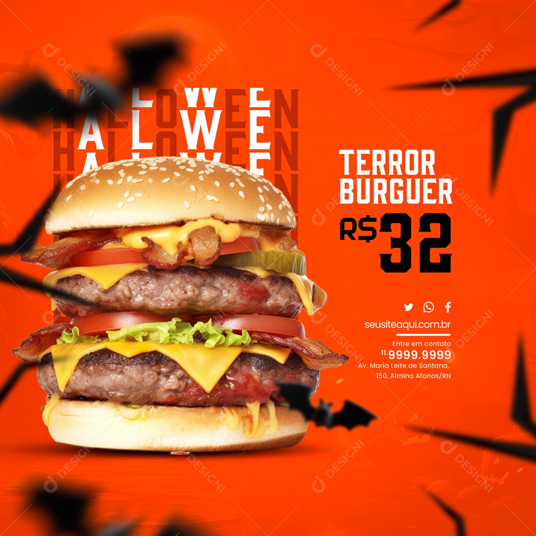 Halloween Hamburgueria Terror Burguer Social Media PSD Editável