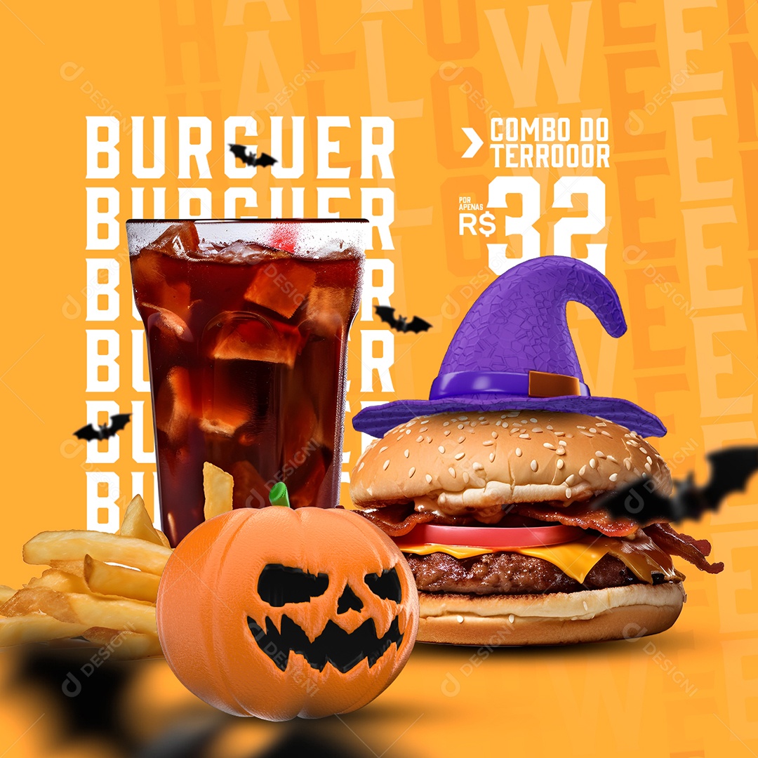 Halloween Hamburgueria Burguer Combo Do Terror Social Media PSD Editável