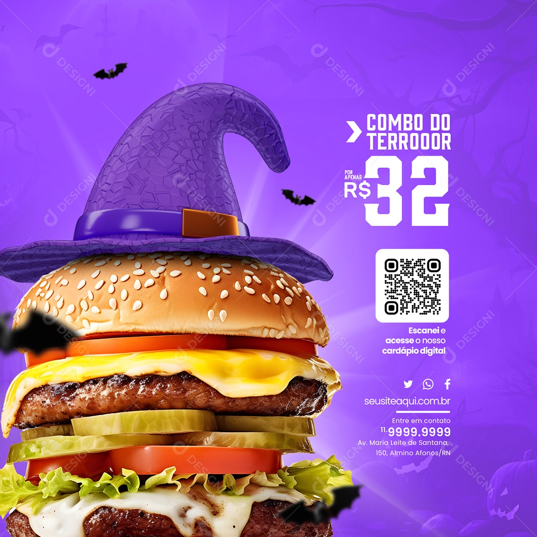 Halloween Hamburgueria Combo do Terror Social Media PSD Editável