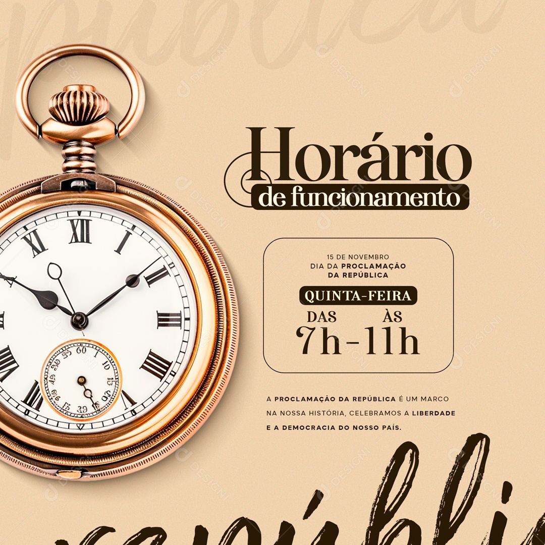 Social Media Horário De Funcionamento Dia Da Proclamação Da República PSD Editável