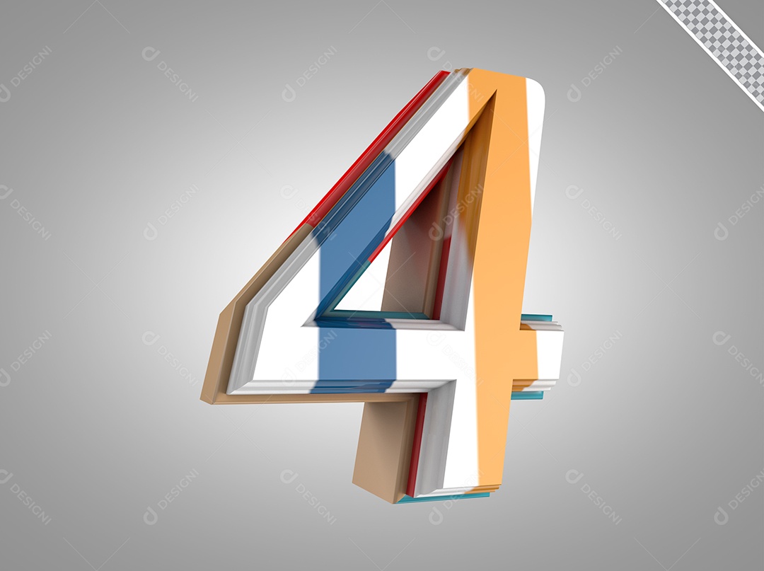Número 4 Elemento 3D Colorido para Composição PSD