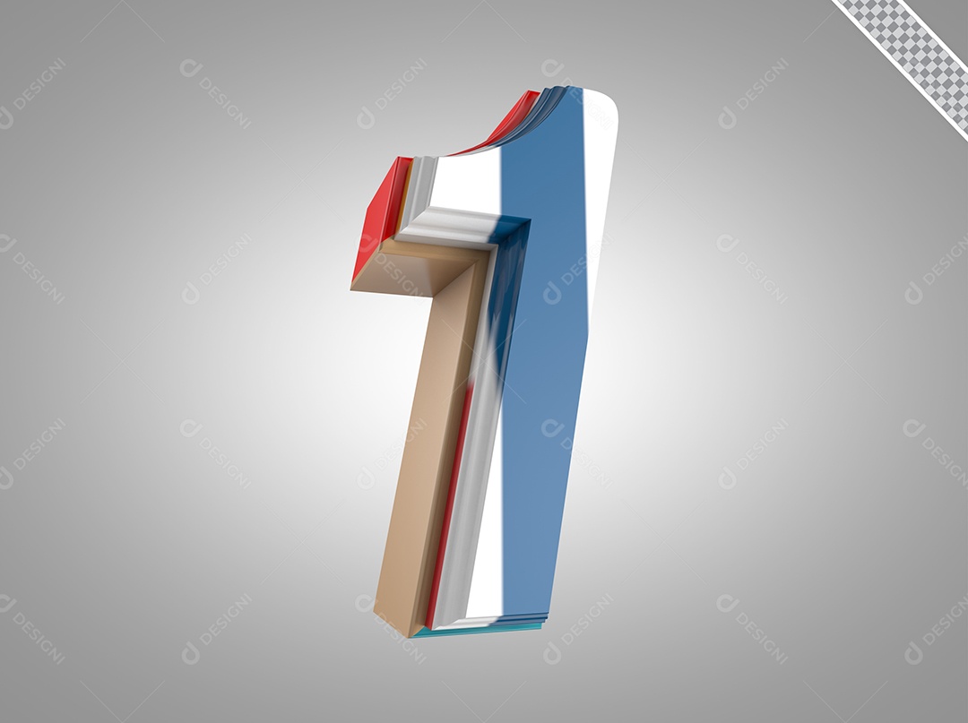 Número 1 Colorido Elemento 3D para Composição PSD