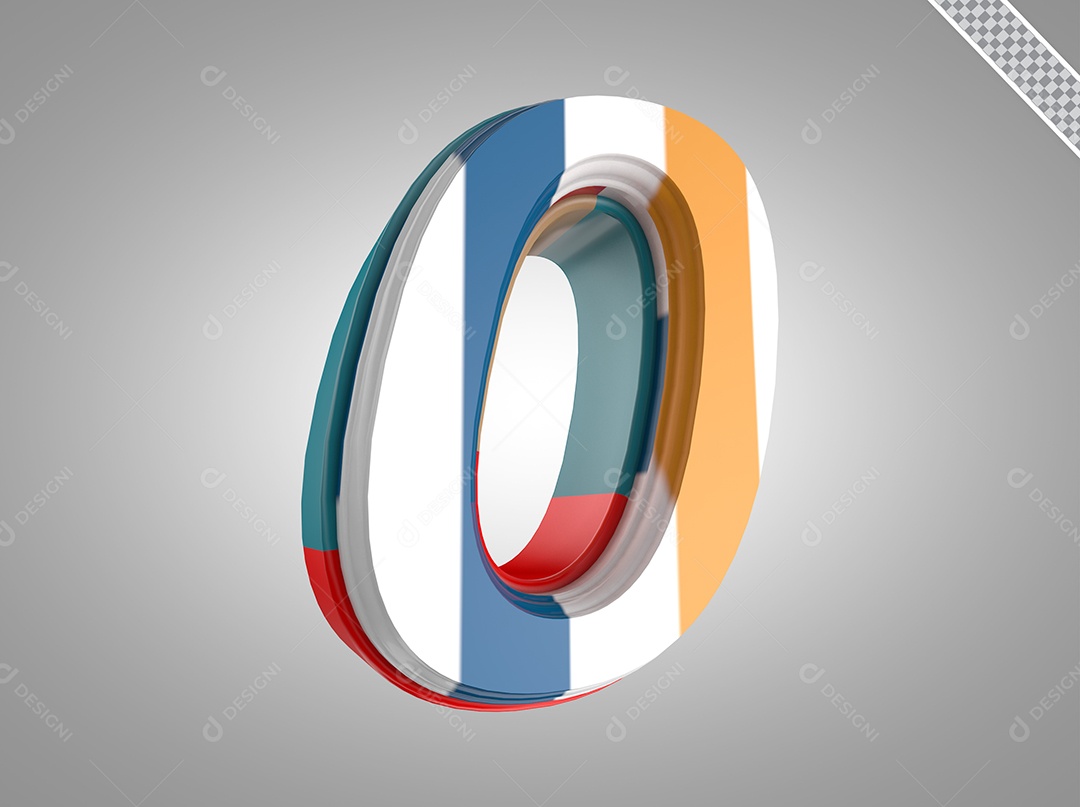 Número 0 Elemento 3D Colorido para Composição PSD