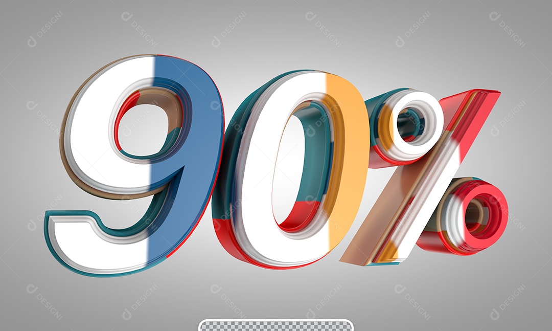 Número 90% Desconto Elemento 3D Colorido para Coposição PSD